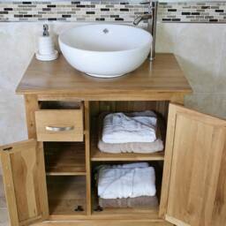 Bathroom Oak Vanity Unit - Single Sink Cabinet Ceramic Wash Basin Tap & Plug 503Cbc - thumbnail 3