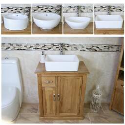 Bathroom Oak Vanity Unit - Single Sink Cabinet Ceramic Wash Basin Tap & Plug 503Cbc - thumbnail 2