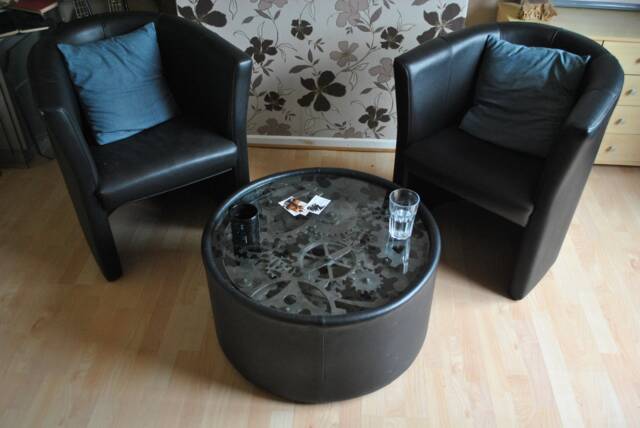Steel Circle Of Cogs & Gears Industrial Coffee Table. Steampunk Metal Furniture Sculpture - image 1