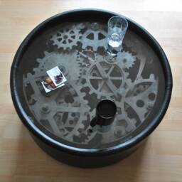 Steel Circle Of Cogs & Gears Industrial Coffee Table. Steampunk Metal Furniture Sculpture - thumbnail 3