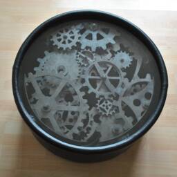 Steel Circle Of Cogs & Gears Industrial Coffee Table. Steampunk Metal Furniture Sculpture - thumbnail 2