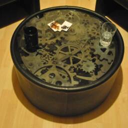 Steel Circle Of Cogs & Gears Industrial Coffee Table. Steampunk Metal Furniture Sculpture - thumbnail 4