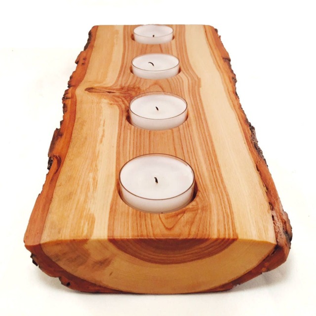 Half Log Tree Wood Candle Holder - Tealight Candleholder & Rustic Centerpiece - image 1