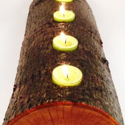 Half Log Tree Wood Candle Holder - Tealight Candleholder & Rustic Centerpiece - thumbnail 3