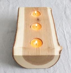 Half Log Tree Wood Candle Holder - Tealight Candleholder & Rustic Centerpiece - thumbnail 4