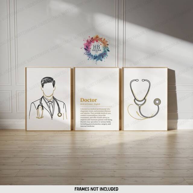 Man Doctor Definition Prints - Set Of 3 - Doctors Office Decor Medical Student Boho Line Artwork Graduation Gifts Wall Art Poster - image 1