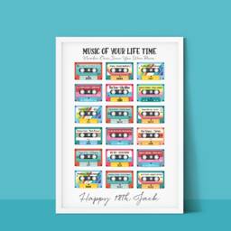 18Th Birthday Music Print - Retro Cassette Tape Wall Art - thumbnail 1
