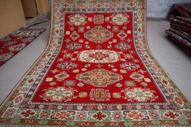 5x7 Ft Red Kazak Rug - Afghan Hand Knotted Veg Dyes Wool Geometric Oriental Area Home Decor Art Caucasian Rug Bedroom Carpet - image 1