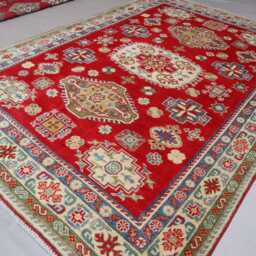5x7 Ft Red Kazak Rug - Afghan Hand Knotted Veg Dyes Wool Geometric Oriental Area Home Decor Art Caucasian Rug Bedroom Carpet - thumbnail 2