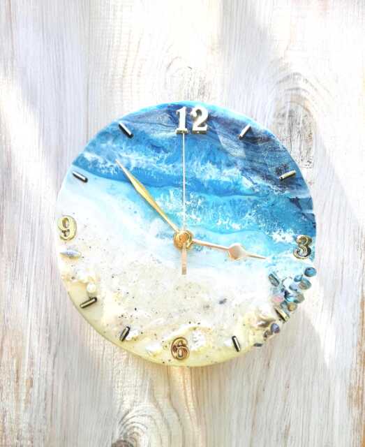 Ocean Resin Clock Beach Decor With Jesmonite Seashells & Crushed Decorative Oyster Shells Available Now - image 1