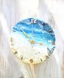 Ocean Resin Clock Beach Decor With Jesmonite Seashells & Crushed Decorative Oyster Shells Available Now - thumbnail 1