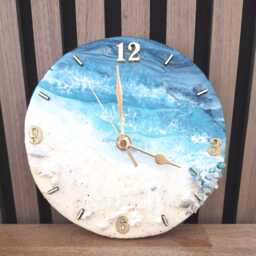 Ocean Resin Clock Beach Decor With Jesmonite Seashells & Crushed Decorative Oyster Shells Available Now - thumbnail 3