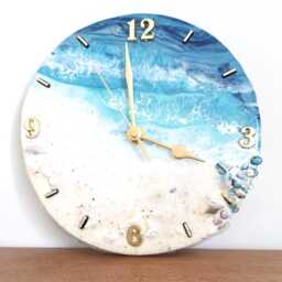 Ocean Resin Clock Beach Decor With Jesmonite Seashells & Crushed Decorative Oyster Shells Available Now - thumbnail 2