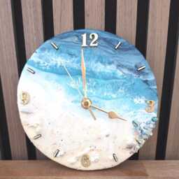 Ocean Resin Clock Beach Decor With Jesmonite Seashells & Crushed Decorative Oyster Shells Available Now - thumbnail 4