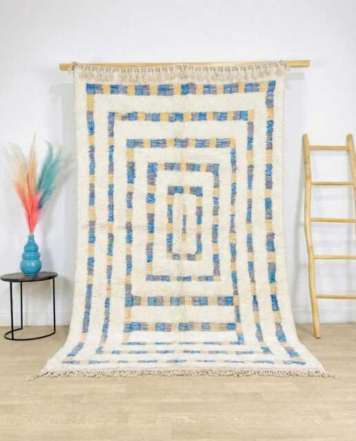 Hand Tufted Moroccan White Berber Rug, Authentic Beni Ourain Carpet, Large 9x12 Area Handwoven Wool Shag Rug With Abstract Lines - image 1