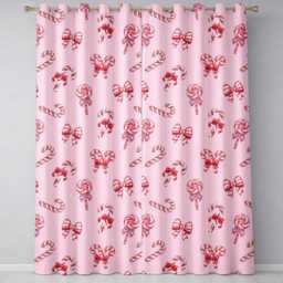 Cute Christmas Candy Cane Ribbon Bow Soft Pink Seamless Pattern Readymade Eyelet Ring Top Thermal 100% Blackout Curtains - thumbnail 2