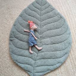 Sage Green Leaf Playmat Faux Fur Baby Mat, Kids Room Rug - thumbnail 3