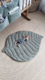 Sage Green Leaf Playmat Faux Fur Baby Mat, Kids Room Rug - thumbnail 1