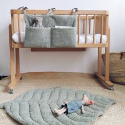 Sage Green Leaf Playmat Faux Fur Baby Mat, Kids Room Rug - thumbnail 2