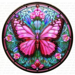 Pink Butterfly Plaque, Faux Stained Glass Butterfly Sign, Metal Gift, Outdoor Sign Wall Decor - thumbnail 2