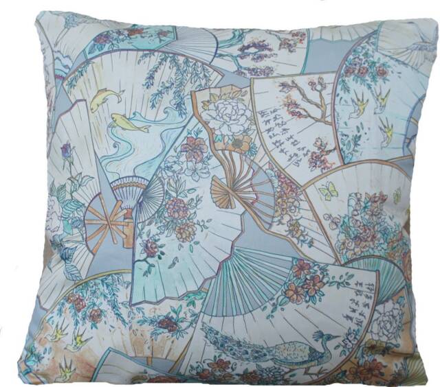 Matthew Williamson Fanfare Cushion Cover Light Blue Cotton Print - image 1