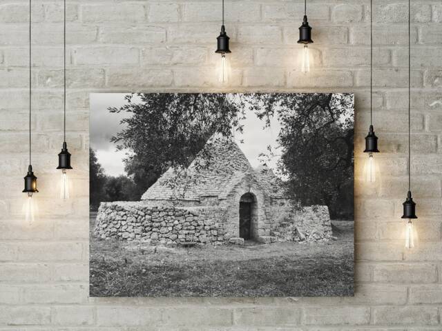 Authentic Trullo in Puglia, Black & White Print, Southern Italy, Italian House, Mediterranean, Trulli - Wall Decoration Art