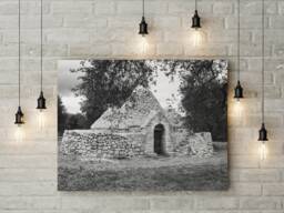 Authentic Trullo in Puglia, Black & White Print, Southern Italy, Italian House, Mediterranean, Trulli - Wall Decoration Art - thumbnail 1