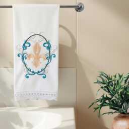 Embroidered Fleur De Lis Guest Towel Scalloped Lace Edge - thumbnail 2
