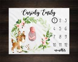 Horse Milestone Blanket Month Baby Growth Tracker Soft Shower Gift Newborn Girl Watch Me Grow Country