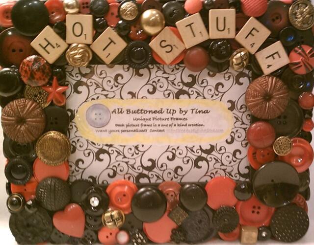 Sale - Hot Stuff Button Frame in Red & Black ~ Gift For Love Him Desk Photo Women 4x6