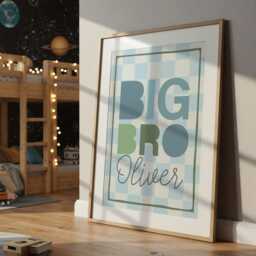 Set Of 3 Playroom Prints, Personalised Brother Sister Rainbow Sibling Wall Art, Colourful, Big Bro Lil Sis - thumbnail 3