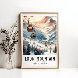 Loon Mountain Ski Poster - Watercolour Art Print - Travel Wall Artwork Skiing Gifts New Hampshire Decor Resort Snowboarder Gift - thumbnail 1