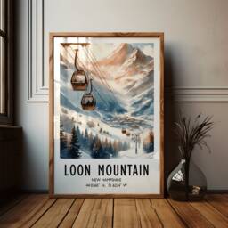 Loon Mountain Ski Poster - Watercolour Art Print - Travel Wall Artwork Skiing Gifts New Hampshire Decor Resort Snowboarder Gift - thumbnail 2