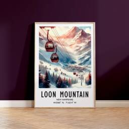 Loon Mountain Ski Poster - Watercolour Art Print - Travel Wall Artwork Skiing Gifts New Hampshire Decor Resort Snowboarder Gift - thumbnail 3