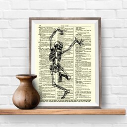 Dancing Skeleton Print, Happy R Home Decor, Spooky Fun, Dictionary Wall Mixed Media - thumbnail 4