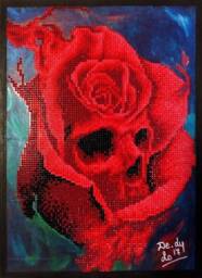 Painting Diamonds Diamond 3D 5 D Skull Rose Wood Canvas Embroidery Mosaic Rhinestone Home Decor Art Mural Gift Handmade - thumbnail 1