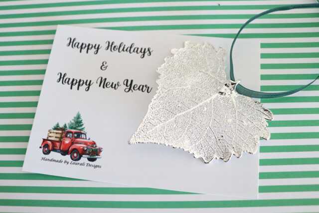 Leaf Ornament Silver, Real Cottonwood Leaf, Extra Large, Gift, Christmas Card - image 1