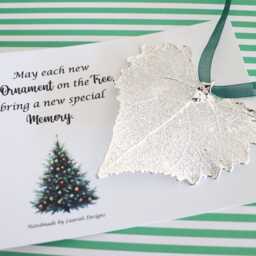 Leaf Ornament Silver, Real Cottonwood Leaf, Extra Large, Gift, Christmas Card - thumbnail 2