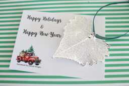 Leaf Ornament Silver, Real Cottonwood Leaf, Extra Large, Gift, Christmas Card - thumbnail 1