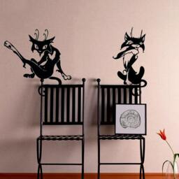 Set Of 2x Cartoon Cats Tattoo Vinyl Wall Decals Home Decor Tribal Rock'n'roll Kitty - thumbnail 1