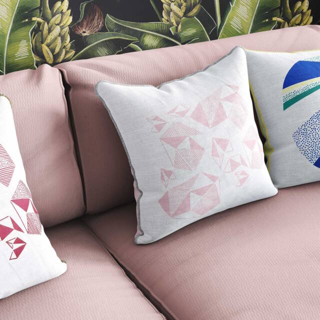 Baby Pink Linen Throw Pillow Screen Print, Metallic Trim - image 1