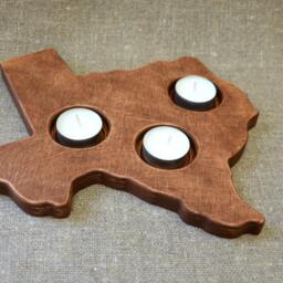 Wood Candle Holder in A Shape Of State Texas Patriotic Home Decor Rustic Tea Light Candleholder, Wedding Table - thumbnail 3