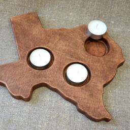 Wood Candle Holder in A Shape Of State Texas Patriotic Home Decor Rustic Tea Light Candleholder, Wedding Table - thumbnail 2