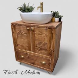 Hepworth - Handmade Solid Pine Bathroom Vanity Unit Redwood Timber Cupboard - thumbnail 1
