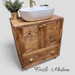 Hepworth - Handmade Solid Pine Bathroom Vanity Unit Redwood Timber Cupboard - thumbnail 2