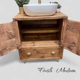 Hepworth - Handmade Solid Pine Bathroom Vanity Unit Redwood Timber Cupboard - thumbnail 3