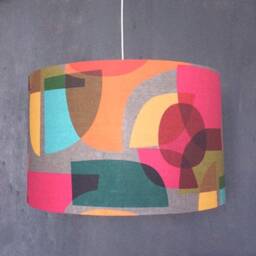 Mid Century Modern Abstract Lampshade Bold Colourful Kaleidoscope Shade Red Orange Blue Pattern Ceiling Pendant Or Table Lamp - thumbnail 3