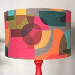 Mid Century Modern Abstract Lampshade Bold Colourful Kaleidoscope Shade Red Orange Blue Pattern Ceiling Pendant Or Table Lamp - thumbnail 2