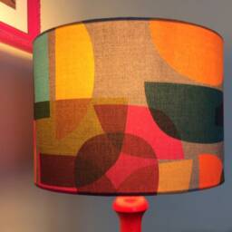 Mid Century Modern Abstract Lampshade Bold Colourful Kaleidoscope Shade Red Orange Blue Pattern Ceiling Pendant Or Table Lamp - thumbnail 4