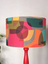 Mid Century Modern Abstract Lampshade Bold Colourful Kaleidoscope Shade Red Orange Blue Pattern Ceiling Pendant Or Table Lamp